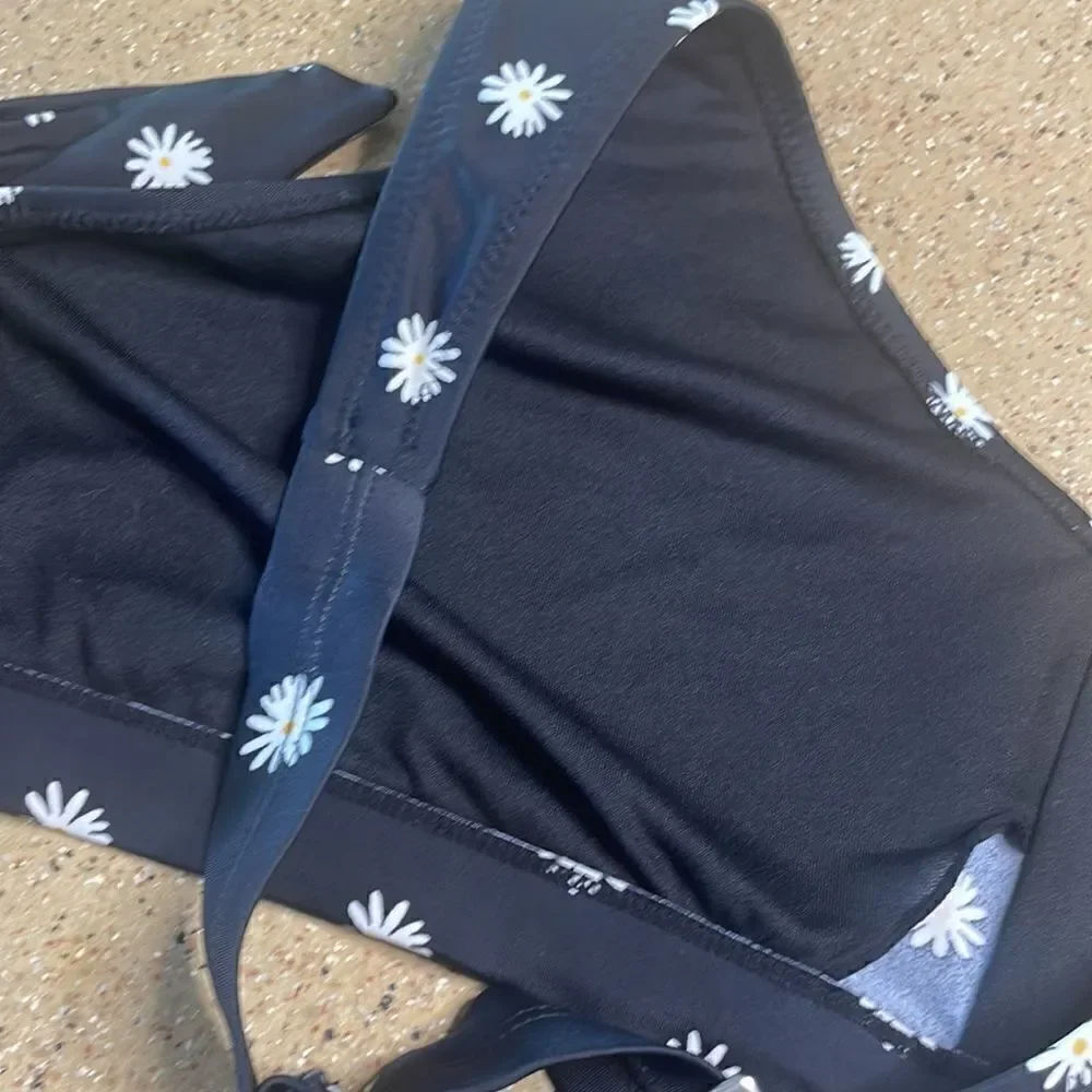 Old Navy tie front daisy print swim bralette bikini top sz XXL
